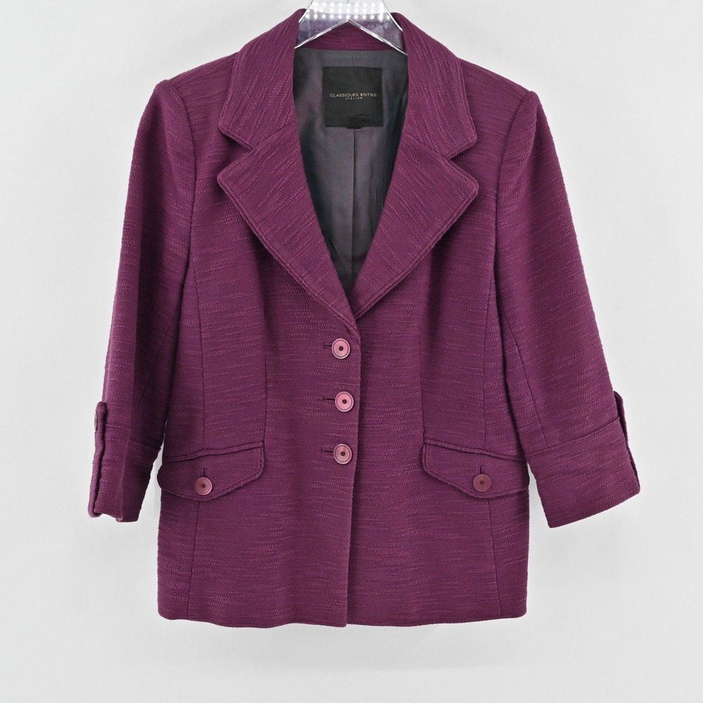Classiques‎ Entier Atelier Purple Textured 3/4 Sleeve Blazer Jacket - Women's